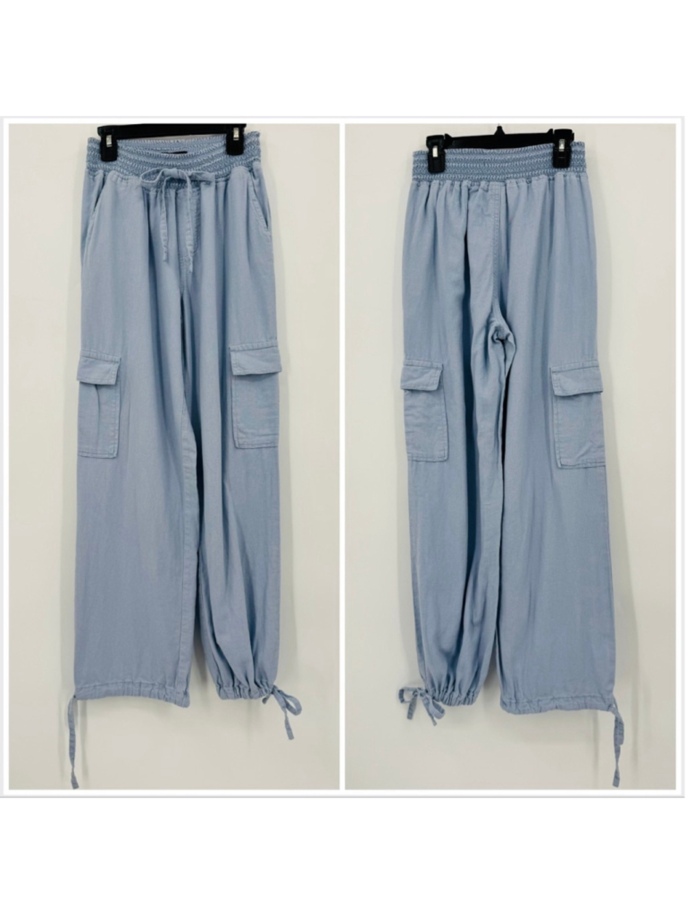 Rewash Light Blue Linen Blend Wide Leg Cargo Pants/Joggers S